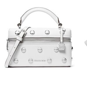 Michael Kors White Studded Mini Top-Handle Box Bag